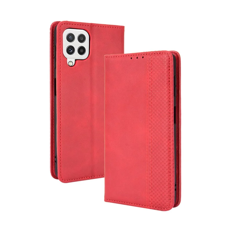 Wallet Stand Design Vintage Style Leather Phone Case Cover for Samsung Galaxy A22 4G (EU Version) - Red