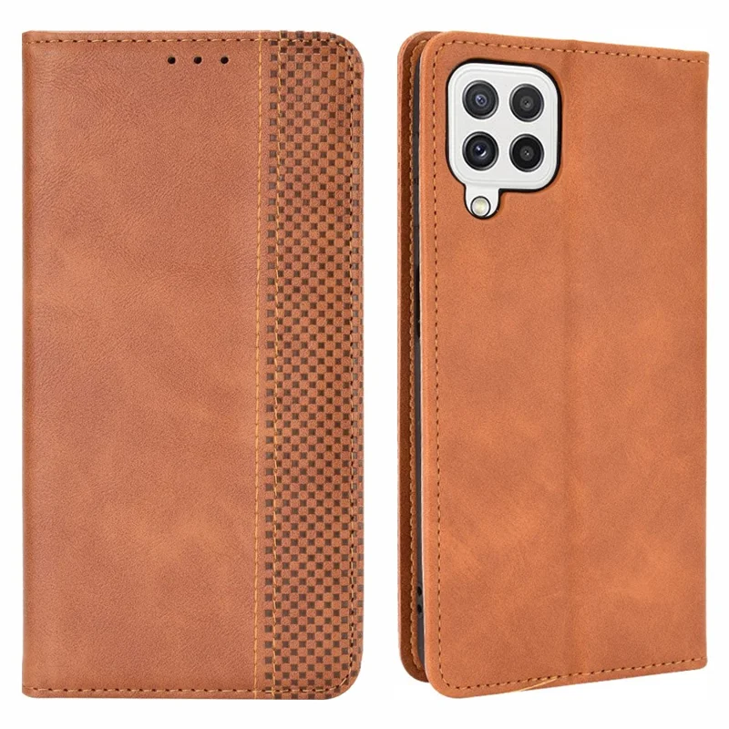 Wallet Stand Design Vintage Style Leather Phone Case Cover for Samsung Galaxy A22 4G (EU Version) - Brown