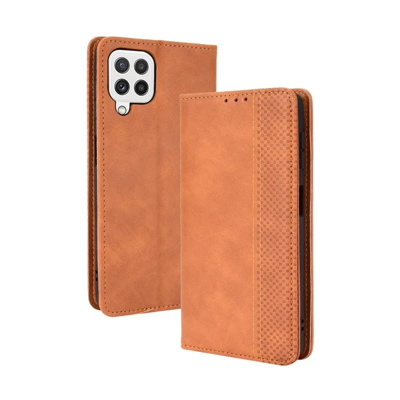 Wallet Stand Design Vintage Style Leather Phone Case Cover for Samsung Galaxy A22 4G (EU Version) - Brown