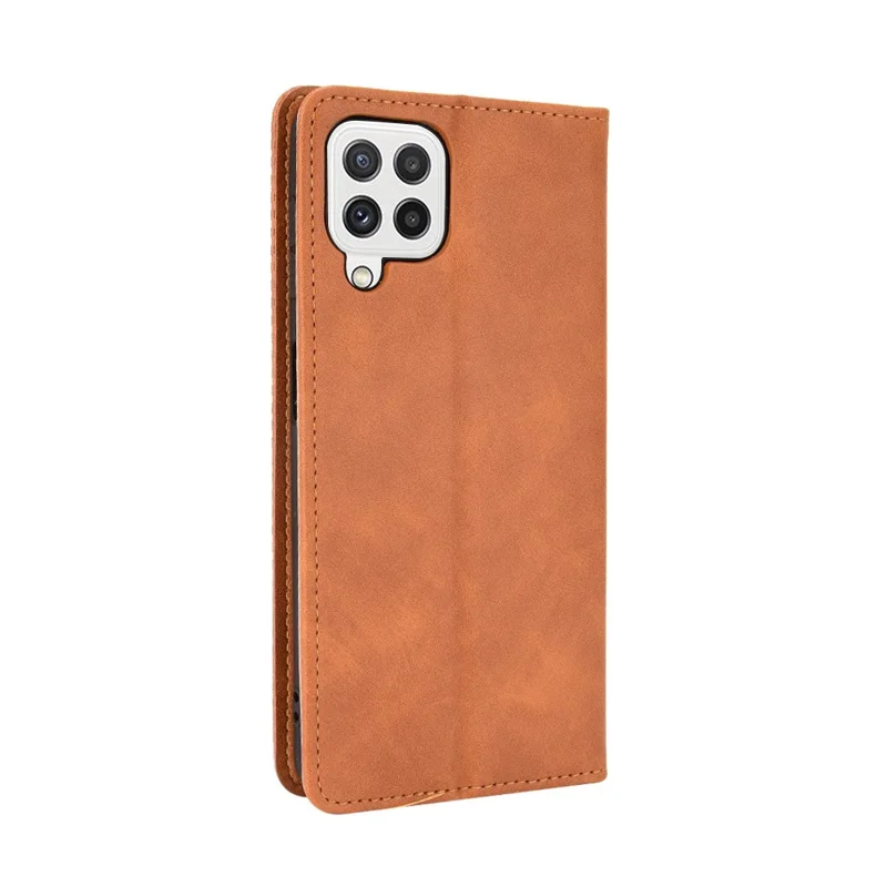 Wallet Stand Design Vintage Style Leather Phone Case Cover for Samsung Galaxy A22 4G (EU Version) - Brown