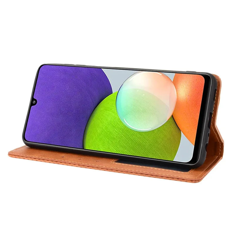 Wallet Stand Design Vintage Style Leather Phone Case Cover for Samsung Galaxy A22 4G (EU Version) - Brown