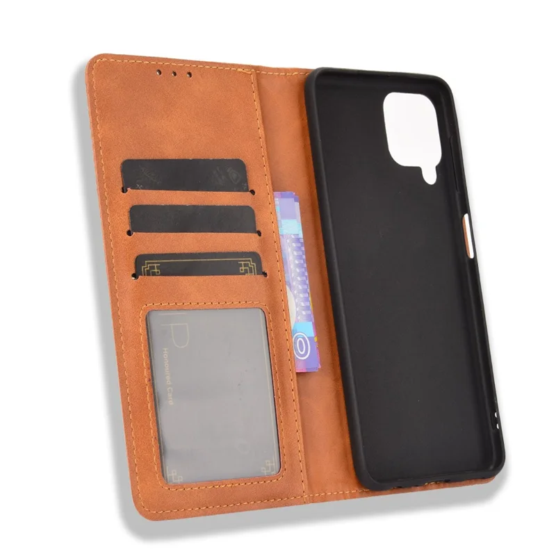 Wallet Stand Design Vintage Style Leather Phone Case Cover for Samsung Galaxy A22 4G (EU Version) - Brown