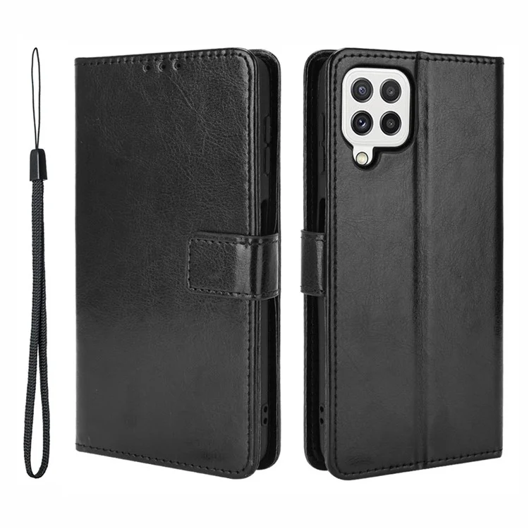 Wallet Stand Crazy Horse Texture Leather Phone Case Protector for Samsung Galaxy A22 4G (EU Version) - Black