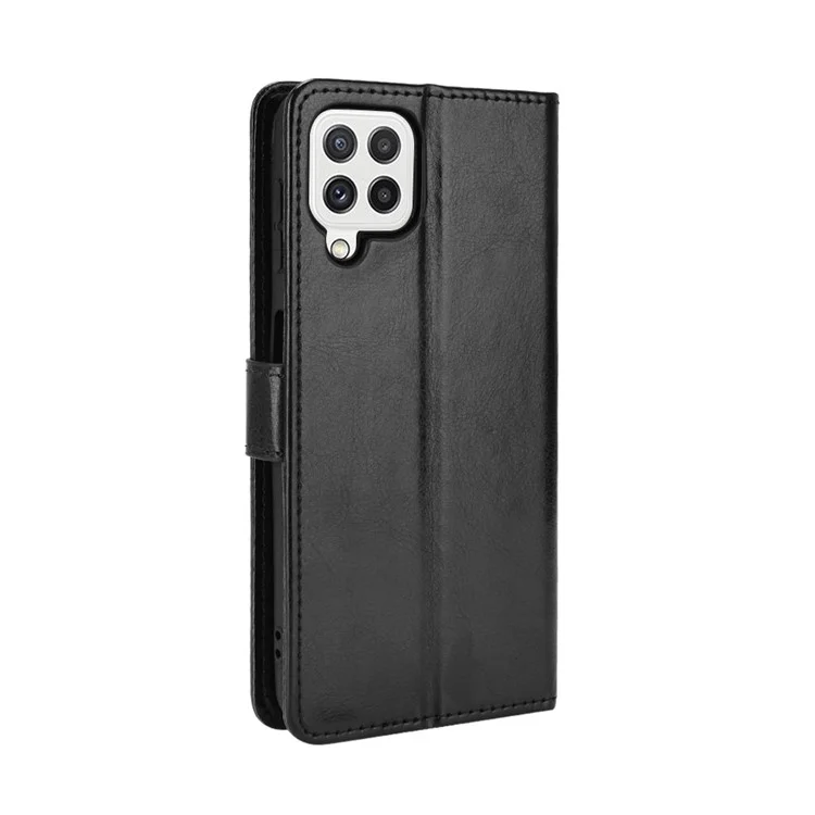 Wallet Stand Crazy Horse Texture Leather Phone Case Protector for Samsung Galaxy A22 4G (EU Version) - Black