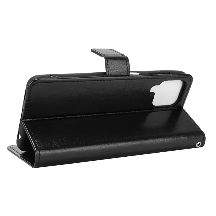 Wallet Stand Crazy Horse Texture Leather Phone Case Protector for Samsung Galaxy A22 4G (EU Version) - Black