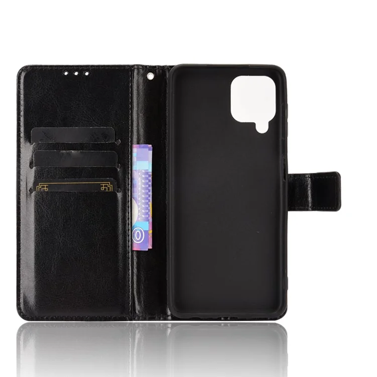 Wallet Stand Crazy Horse Texture Leather Phone Case Protector for Samsung Galaxy A22 4G (EU Version) - Black