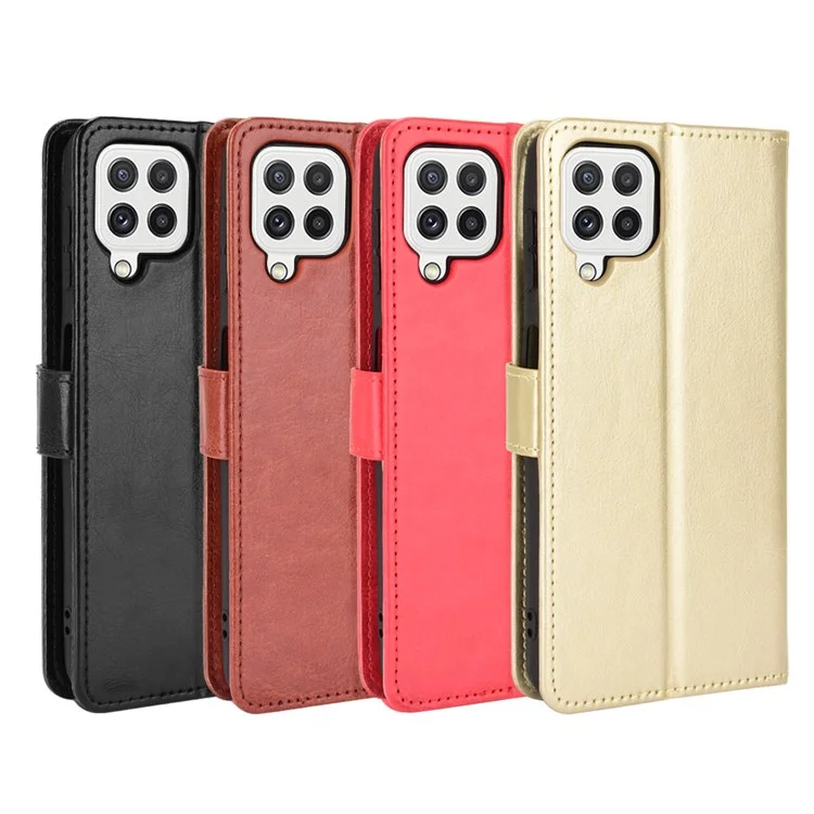 Wallet Stand Crazy Horse Texture Leather Phone Case Protector for Samsung Galaxy A22 4G (EU Version) - Black