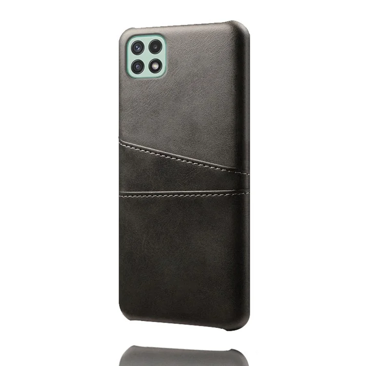 KSQ Lederumhüllte PC-Schutzhülle Telefonhülle mit Kartenfächern für Samsung Galaxy A22 5G (US-Version) - Schwarz