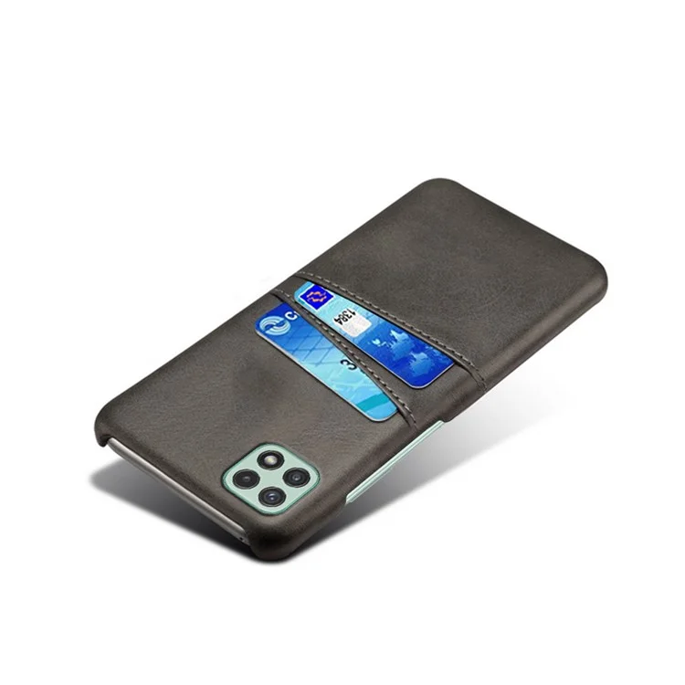 KSQ Lederumhüllte PC-Schutzhülle Telefonhülle mit Kartenfächern für Samsung Galaxy A22 5G (US-Version) - Schwarz