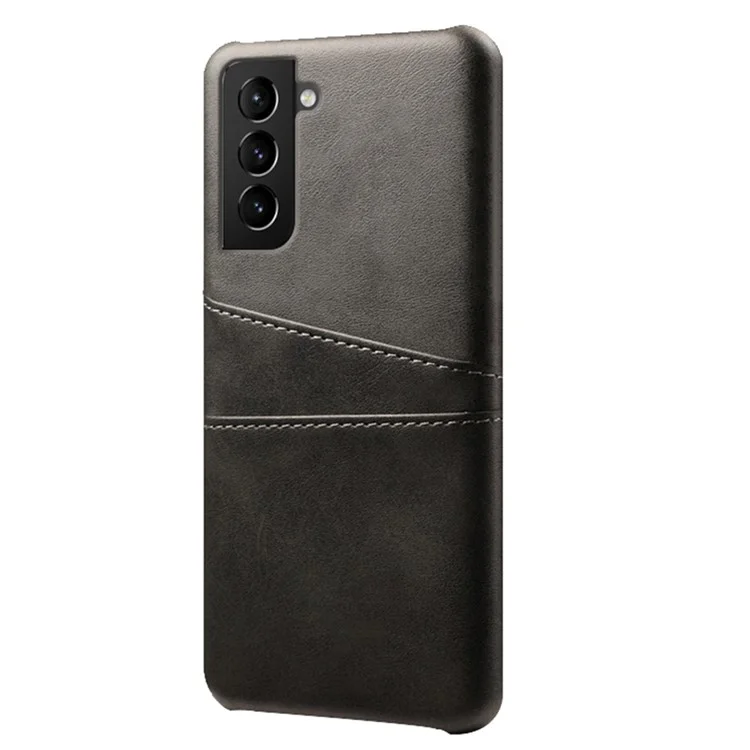 KSQ Well-Protected PU Leather Coated Hard PC Case with Dual-Card Slots Design for Samsung Galaxy S21 FE - Black