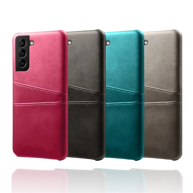 KSQ Well-Protected PU Leather Coated Hard PC Case with Dual-Card Slots Design for Samsung Galaxy S21 FE - Black