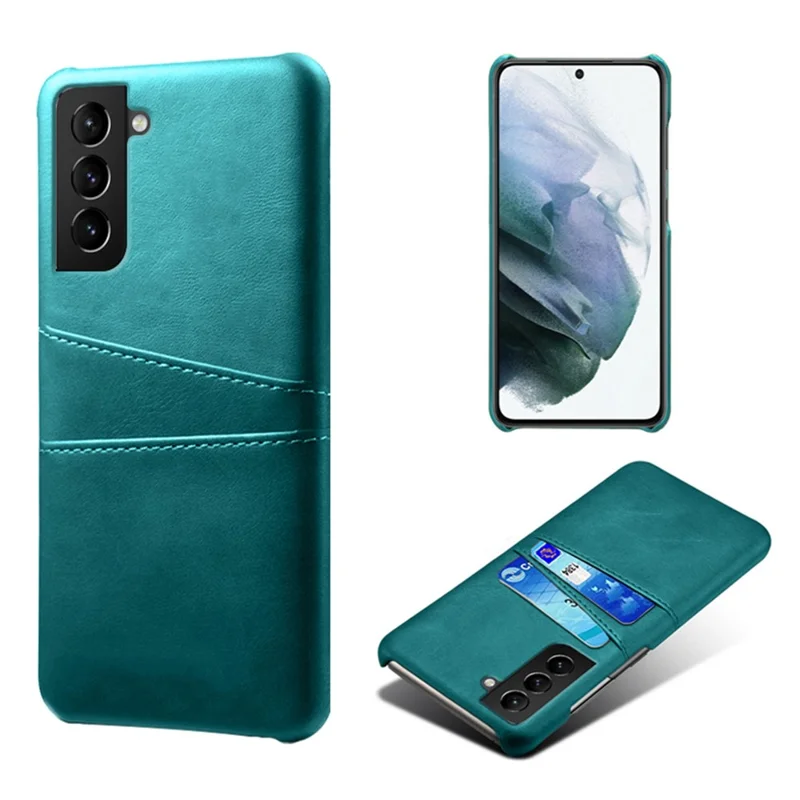 KSQ Well-Protected PU Leather Coated Hard PC Case with Dual-Card Slots Design for Samsung Galaxy S21 FE - Green