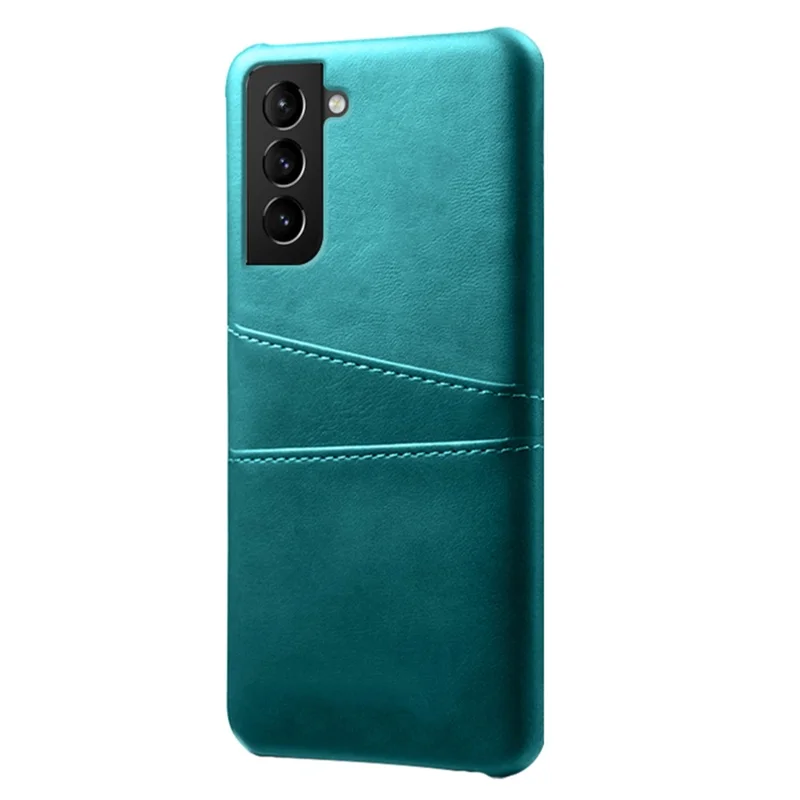 KSQ Well-Protected PU Leather Coated Hard PC Case with Dual-Card Slots Design for Samsung Galaxy S21 FE - Green
