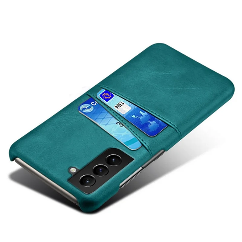 KSQ Well-Protected PU Leather Coated Hard PC Case with Dual-Card Slots Design for Samsung Galaxy S21 FE - Green