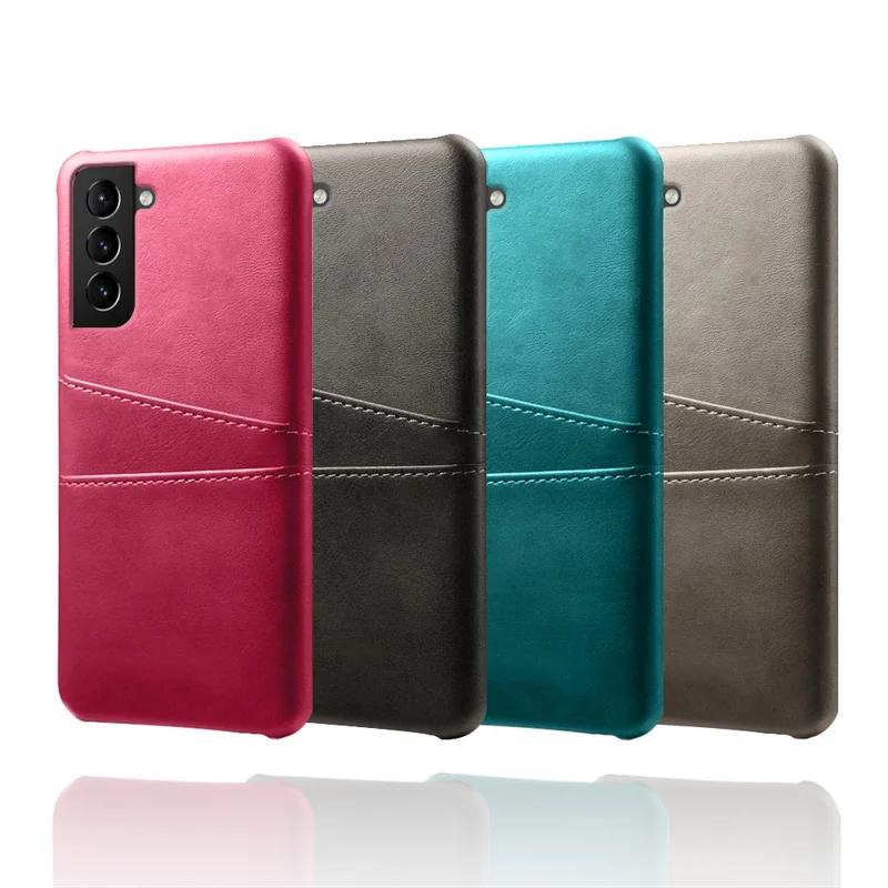 KSQ Well-Protected PU Leather Coated Hard PC Case with Dual-Card Slots Design for Samsung Galaxy S21 FE - Green