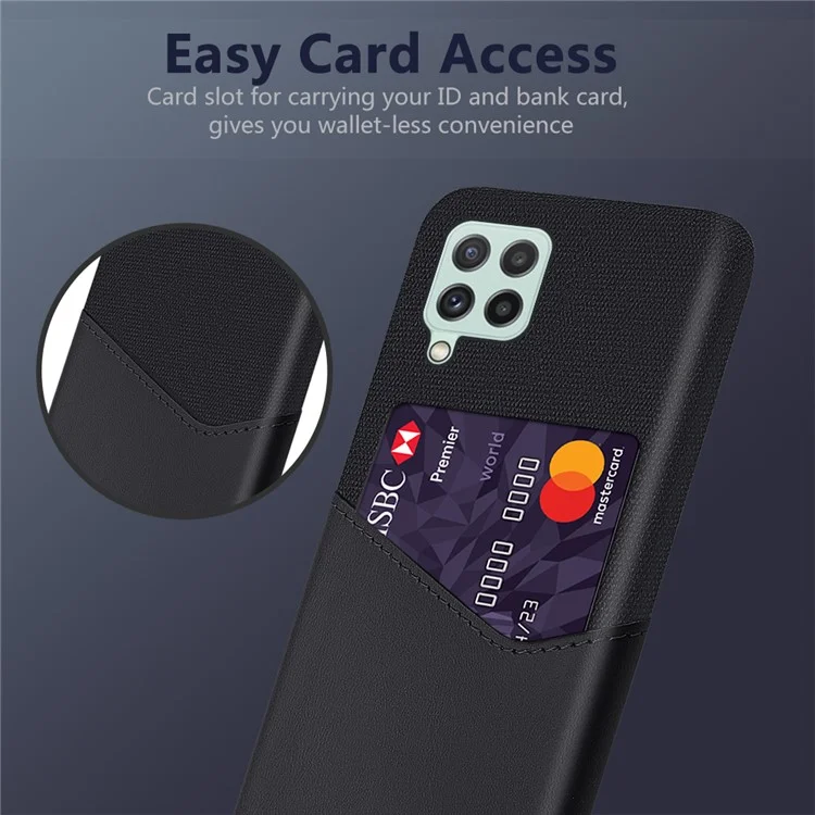 Funda de teléfono híbrida a prueba de caídas con textura de tela y ranura para tarjetas para Samsung Galaxy A22 4G (versión europea) - Negro