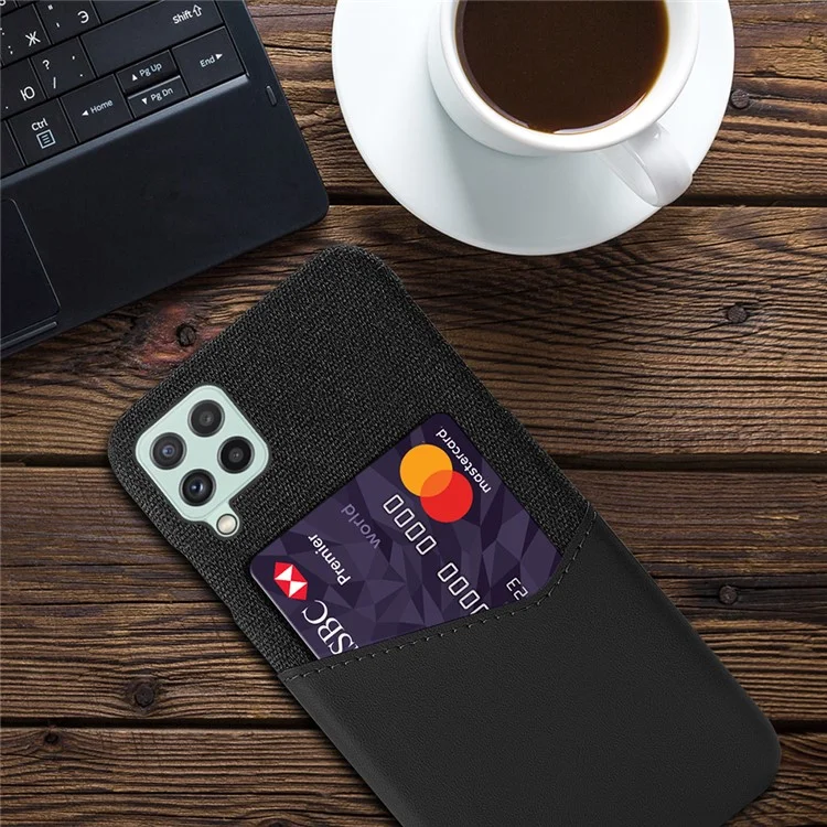Funda de teléfono híbrida a prueba de caídas con textura de tela y ranura para tarjetas para Samsung Galaxy A22 4G (versión europea) - Negro