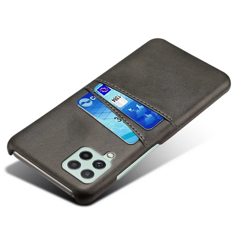 KSQ Anti-Drop PU Leather Coated Hard PC Case with Dual-Card Slots Design for Samsung Galaxy A22 4G (EU Version) - Black