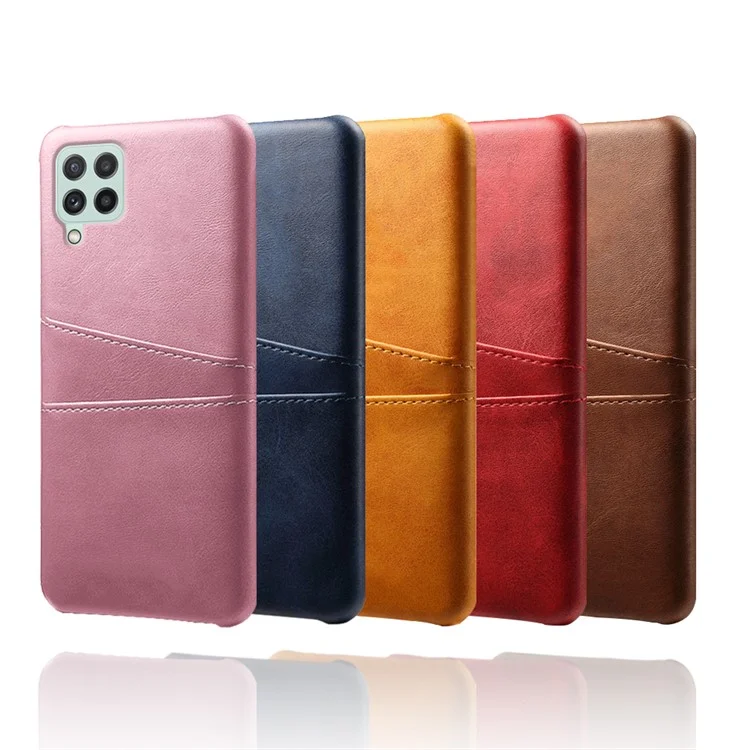 KSQ Anti-Drop PU Leather Coated Hard PC Case with Dual-Card Slots Design for Samsung Galaxy A22 4G (EU Version) - Black