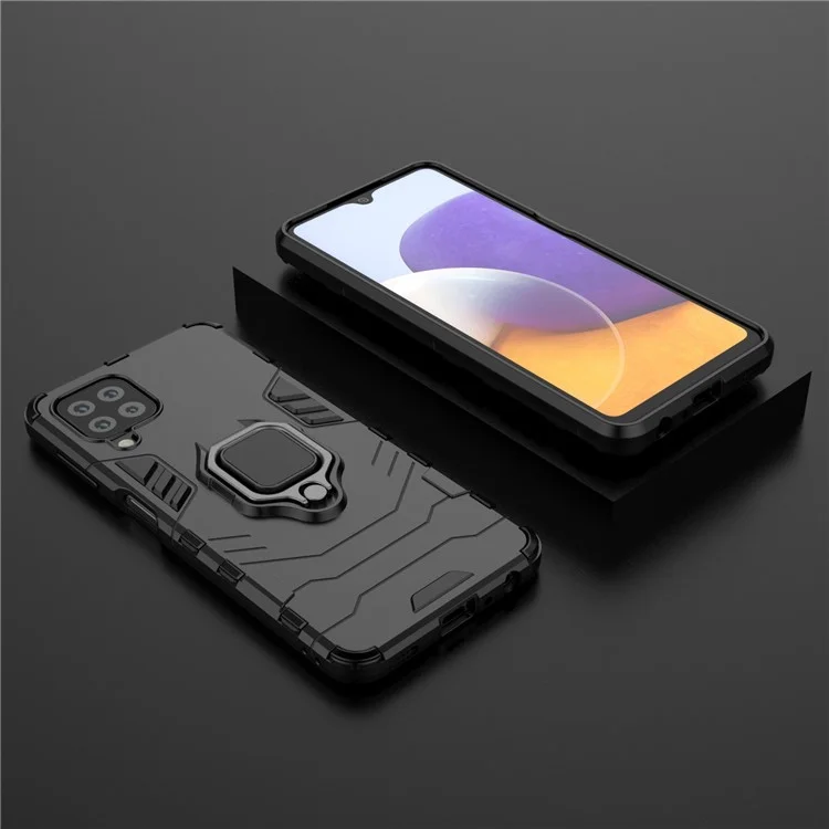 PC TPU Hybrid Phone Case Cover with Ring Holder Kickstand for Samsung Galaxy A22 4G (EU Version) - Black