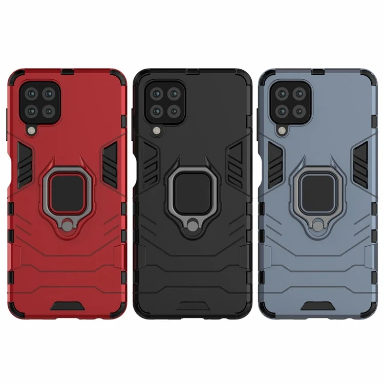 PC TPU Hybrid Phone Case Cover with Ring Holder Kickstand for Samsung Galaxy A22 4G (EU Version) - Black