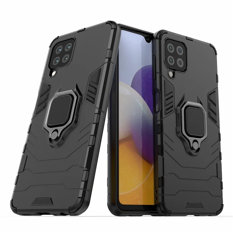 PC TPU Hybrid Phone Case Cover with Ring Holder Kickstand for Samsung Galaxy A22 4G (EU Version) - Black