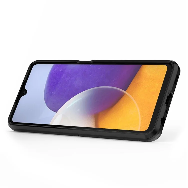 PC TPU Hybrid Phone Case Cover with Ring Holder Kickstand for Samsung Galaxy A22 4G (EU Version) - Black
