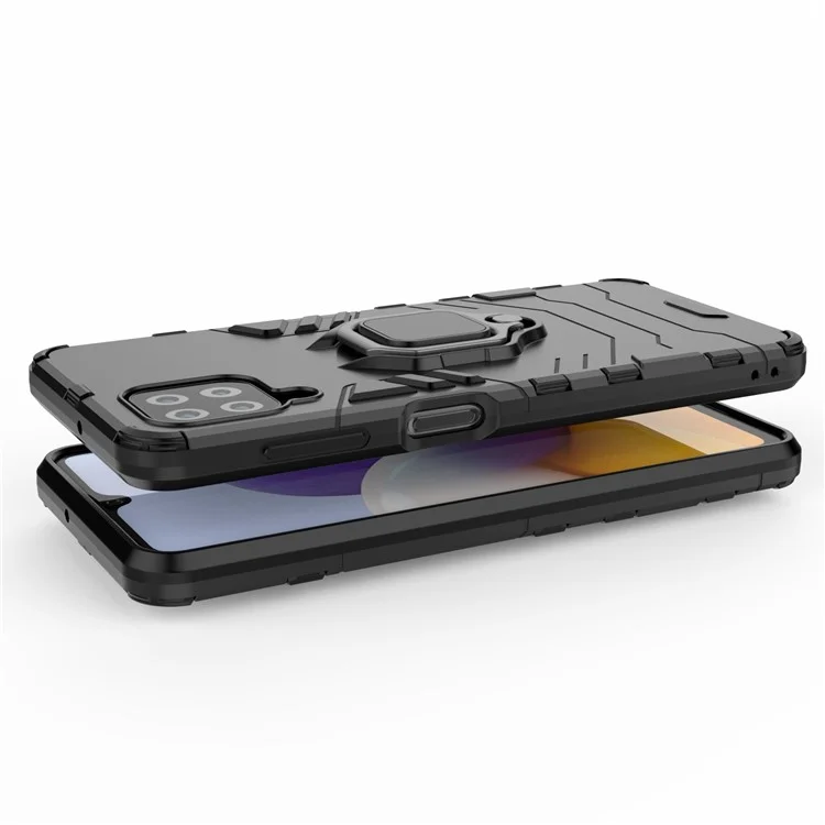 PC TPU Hybrid Phone Case Cover with Ring Holder Kickstand for Samsung Galaxy A22 4G (EU Version) - Black