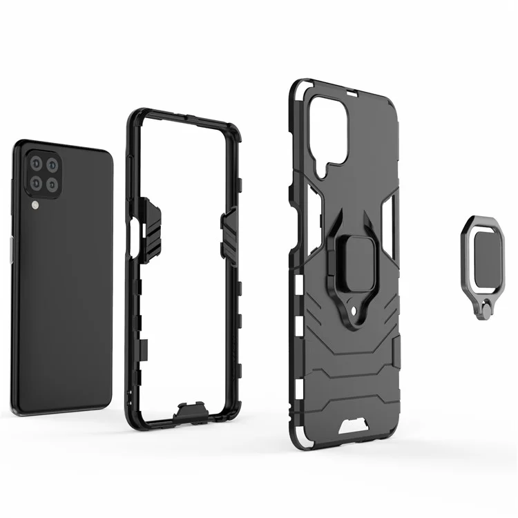 PC TPU Hybrid Phone Case Cover with Ring Holder Kickstand for Samsung Galaxy A22 4G (EU Version) - Black