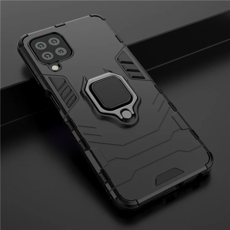 PC TPU Hybrid Phone Case Cover with Ring Holder Kickstand for Samsung Galaxy A22 4G (EU Version) - Black