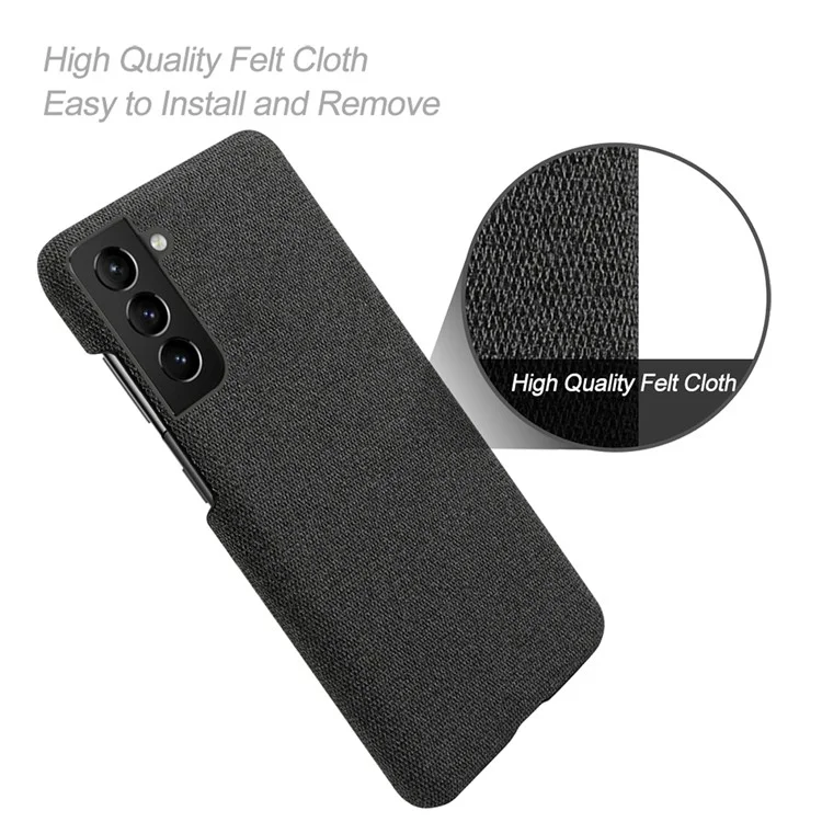 KSQ Well-Protected Hard Plastic Cover Coated with Cloth Back Case for Samsung Galaxy S21 FE - Schwarz