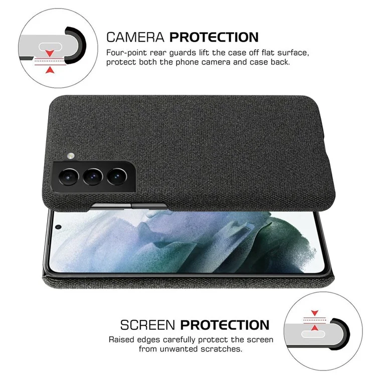 KSQ Well-Protected Hard Plastic Cover Coated with Cloth Back Case for Samsung Galaxy S21 FE - Schwarz