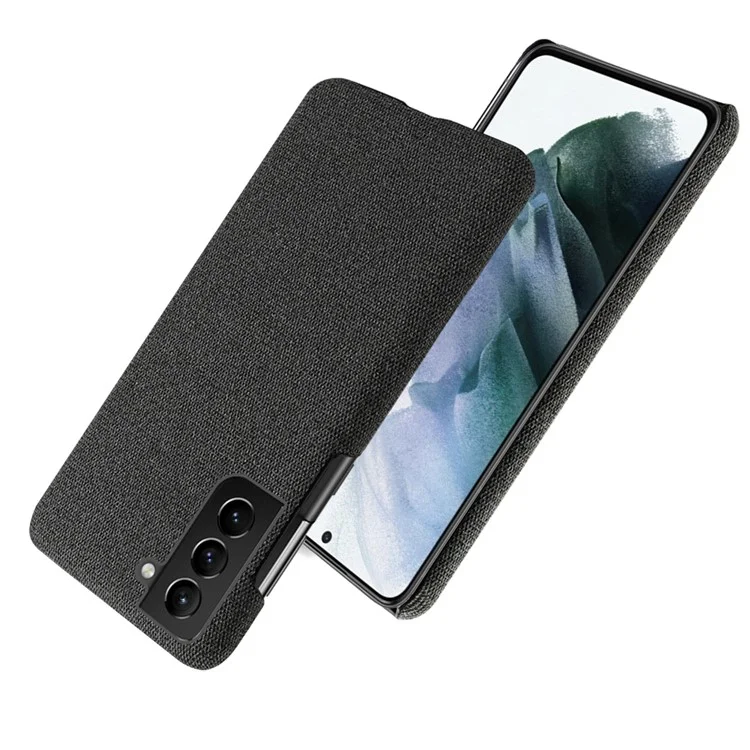 KSQ Well-Protected Hard Plastic Cover Coated with Cloth Back Case for Samsung Galaxy S21 FE - Schwarz