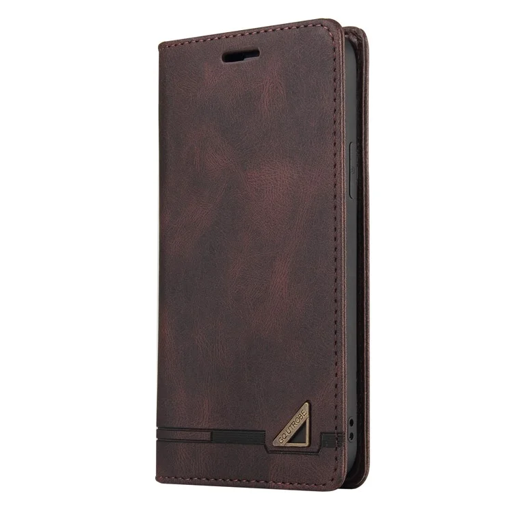 GQ.UTROBE Auto-absorbed Leather Wallet Phone Case with Anti-theft Swiping Design for Samsung Galaxy A22 5G (EU Version) - Coffee