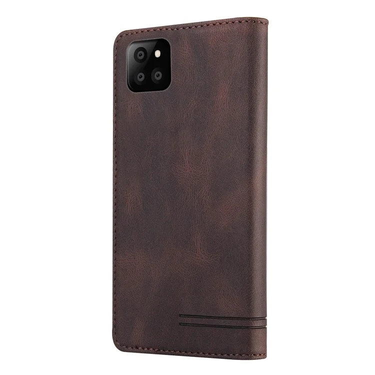 GQ.UTROBE Auto-absorbed Leather Wallet Phone Case with Anti-theft Swiping Design for Samsung Galaxy A22 5G (EU Version) - Coffee