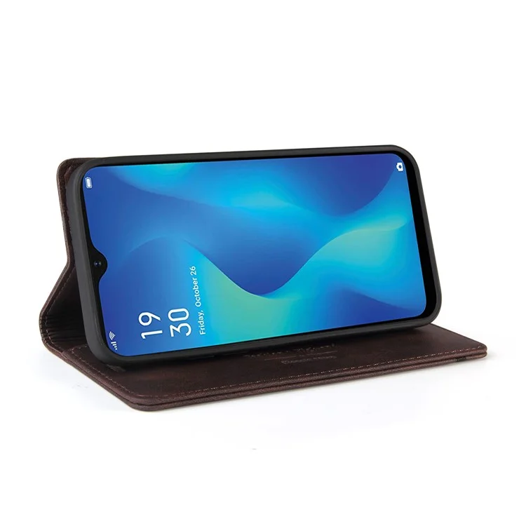 GQ.UTROBE Auto-absorbed Leather Wallet Phone Case with Anti-theft Swiping Design for Samsung Galaxy A22 5G (EU Version) - Coffee