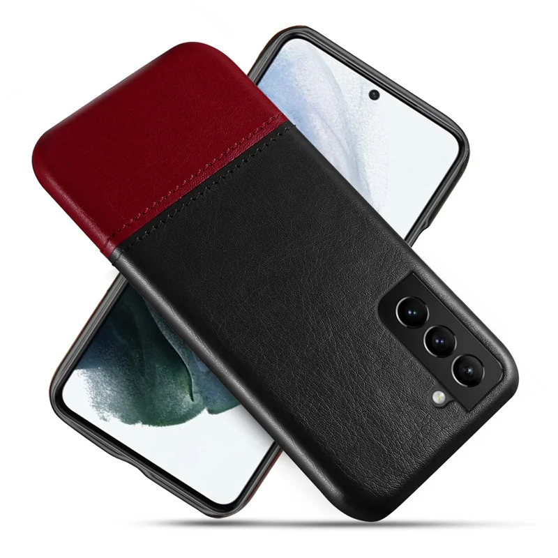 KSQ Dual-color PU Leather Splicing Coated PC Protective Case for Samsung Galaxy S21 FE - Black/Wine Red