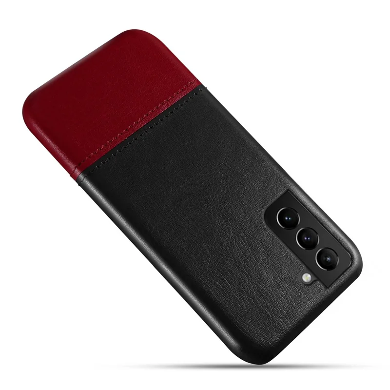 KSQ Dual-color PU Leather Splicing Coated PC Protective Case for Samsung Galaxy S21 FE - Black/Wine Red