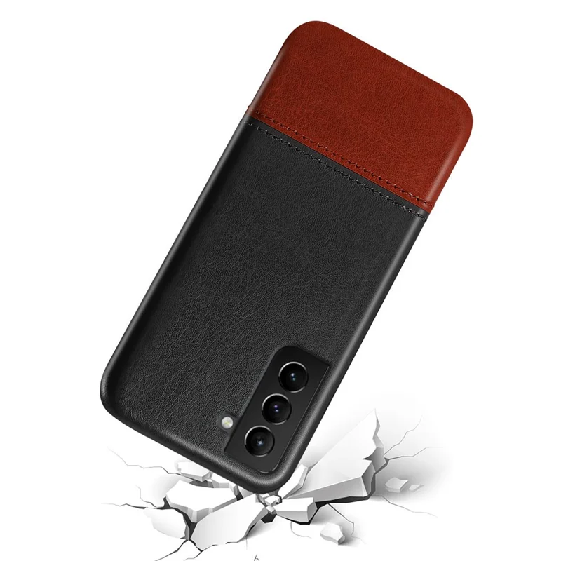 KSQ Dual-color PU Leather Splicing Coated PC Protective Case for Samsung Galaxy S21 FE - Black/Wine Red