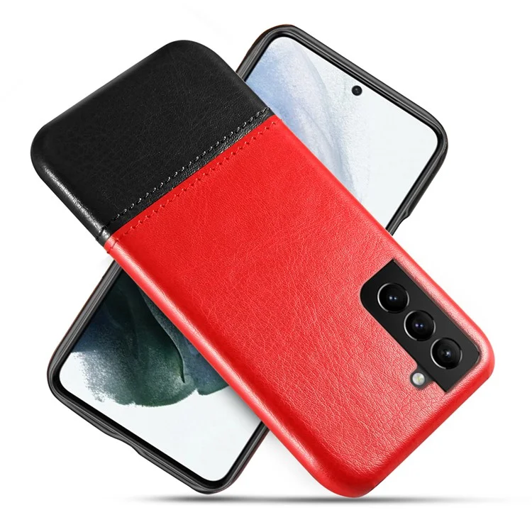 KSQ Dual-color PU Leather Splicing Coated PC Protective Case per Samsung Galaxy S21 FE - Rosso/Nero
