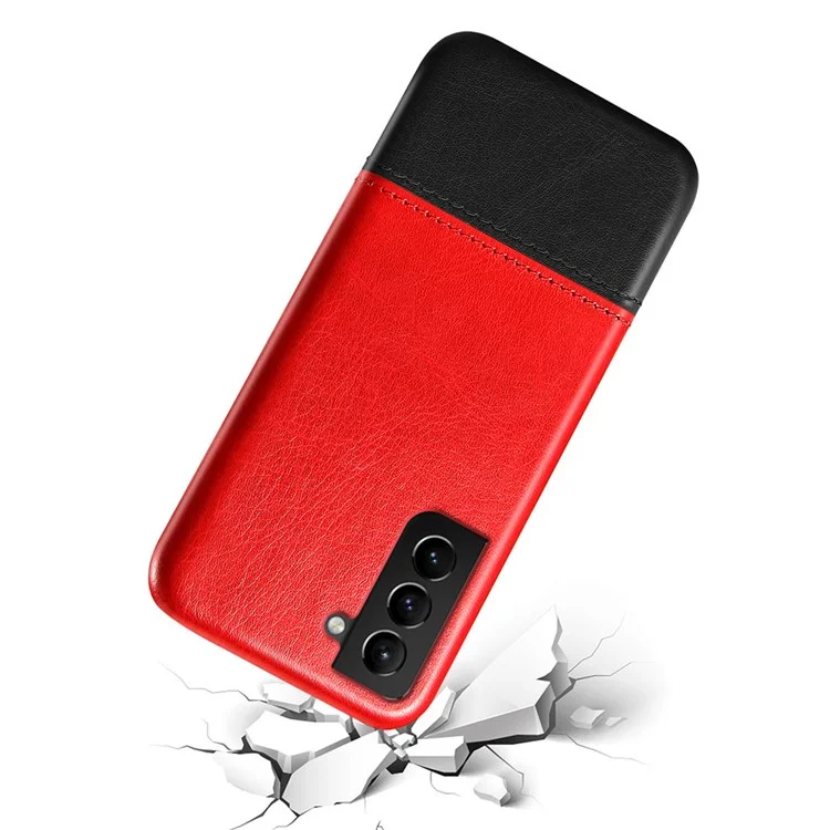 KSQ Dual-color PU Leather Splicing Coated PC Protective Case per Samsung Galaxy S21 FE - Rosso/Nero