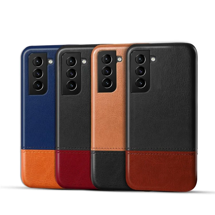 KSQ Dual-color PU Leather Splicing Coated PC Protective Case per Samsung Galaxy S21 FE - Rosso/Nero