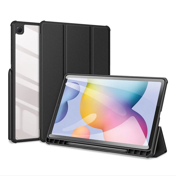 Dux Ducis Toby Toby Tri-fold Stand Protective Soft PU Shell Couvercle Avec Sommeil Automatique / Réveil Pour Samsung Galaxy Tab S6 Lite P610 / P615 / S6 Lite (2022) - le Noir