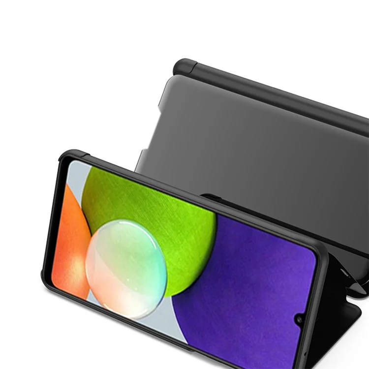 Custodia in pelle flip folio placcata in superficie per Samsung Galaxy A22 4G (versione UE)/M32 (versione globale) - Nero