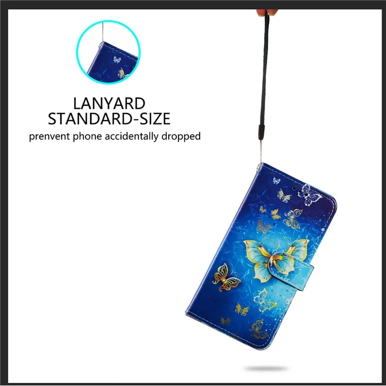 Pattern Printing PU Leather Stand Wallet Case with Wrist Strap for Samsung Galaxy S21 FE - Golden Butterfly