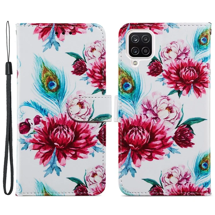 Wallet Stand Design Pattern Printing Leather Phone Case Cover for Samsung Galaxy A12 - Peacock Flower