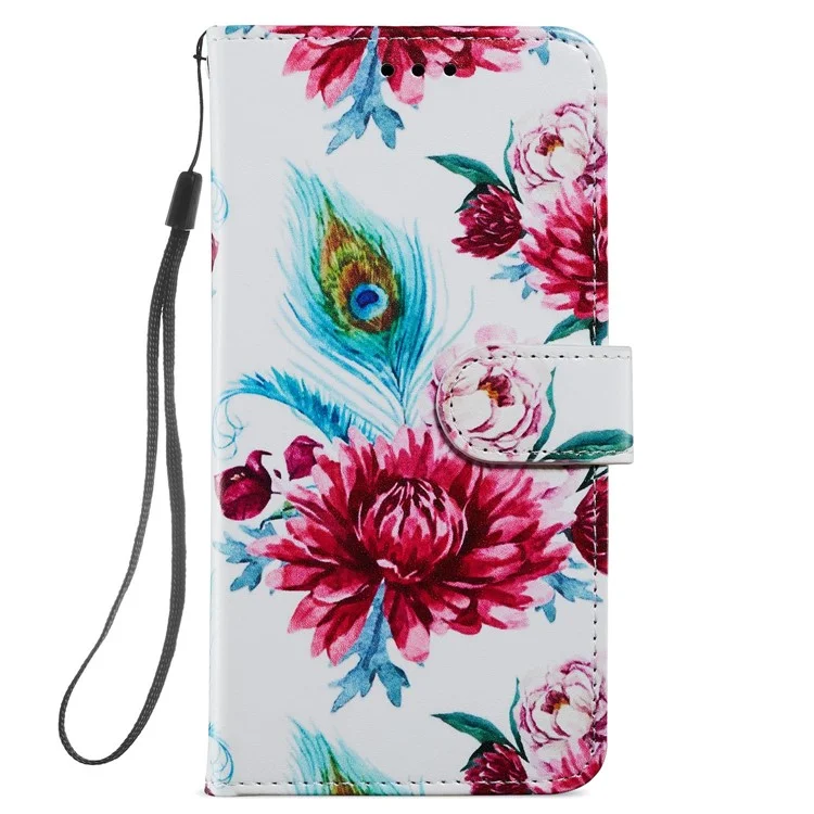 Wallet Stand Design Pattern Printing Leather Phone Case Cover for Samsung Galaxy A12 - Peacock Flower