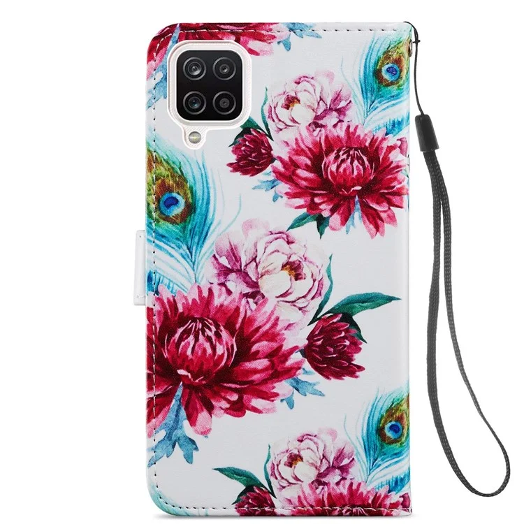 Wallet Stand Design Pattern Printing Leather Phone Case Cover for Samsung Galaxy A12 - Peacock Flower