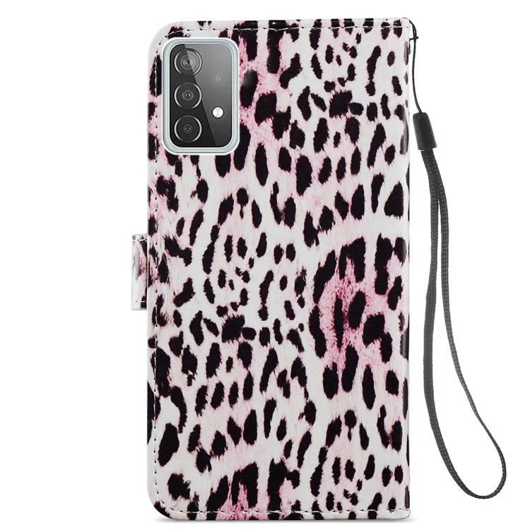 Estojo de Telefone de Couro com Design de Carteira de Fecho Magnético de Impressão de Padrão para Samsung Galaxy A52 4G/5G / A52s 5G - Leopardo