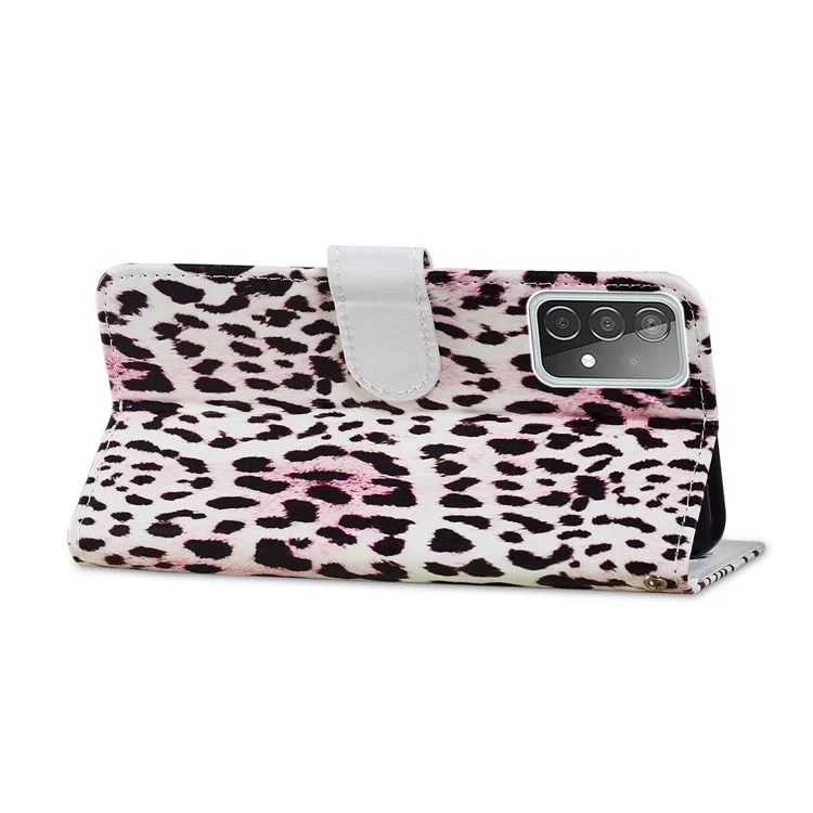 Estojo de Telefone de Couro com Design de Carteira de Fecho Magnético de Impressão de Padrão para Samsung Galaxy A52 4G/5G / A52s 5G - Leopardo